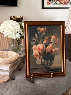 Threshold Antique Floral Framed Canvas Wall Art Pink Roses Gold Frame 12x16